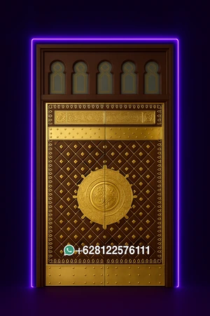 Pintu masjid nabawi ornamen kuningan asli kayu jati